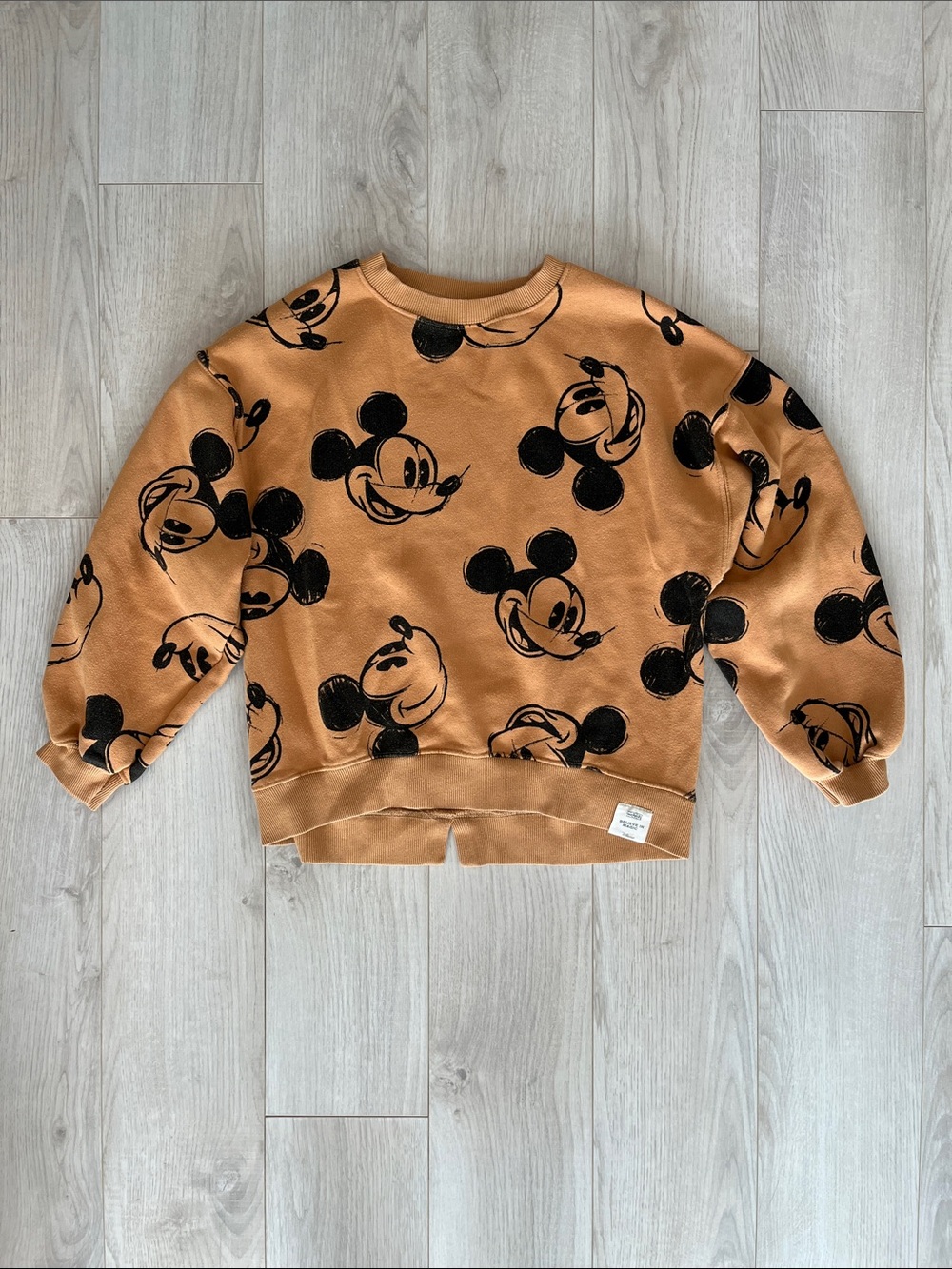 Zara Kids Brown Mickey Mouse Print Sweatshirt with Black Graphics